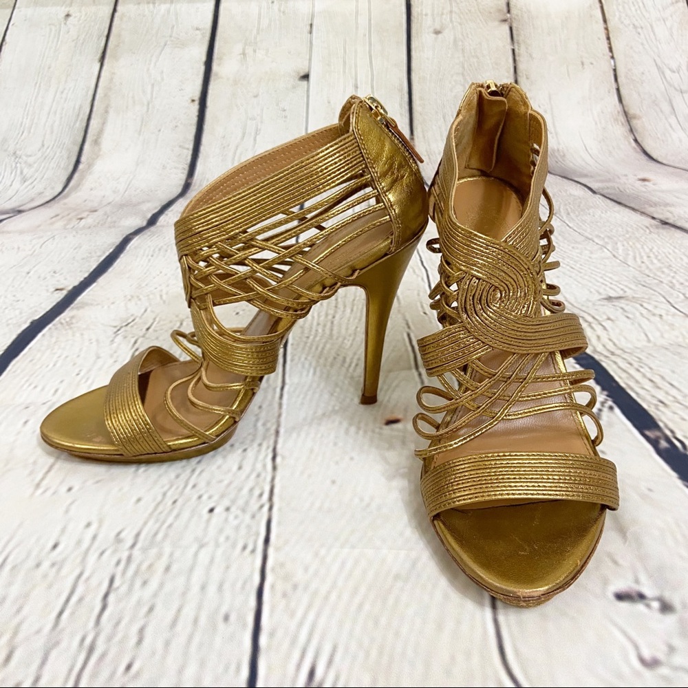 Elie Tahari Colby gold strappy high heels